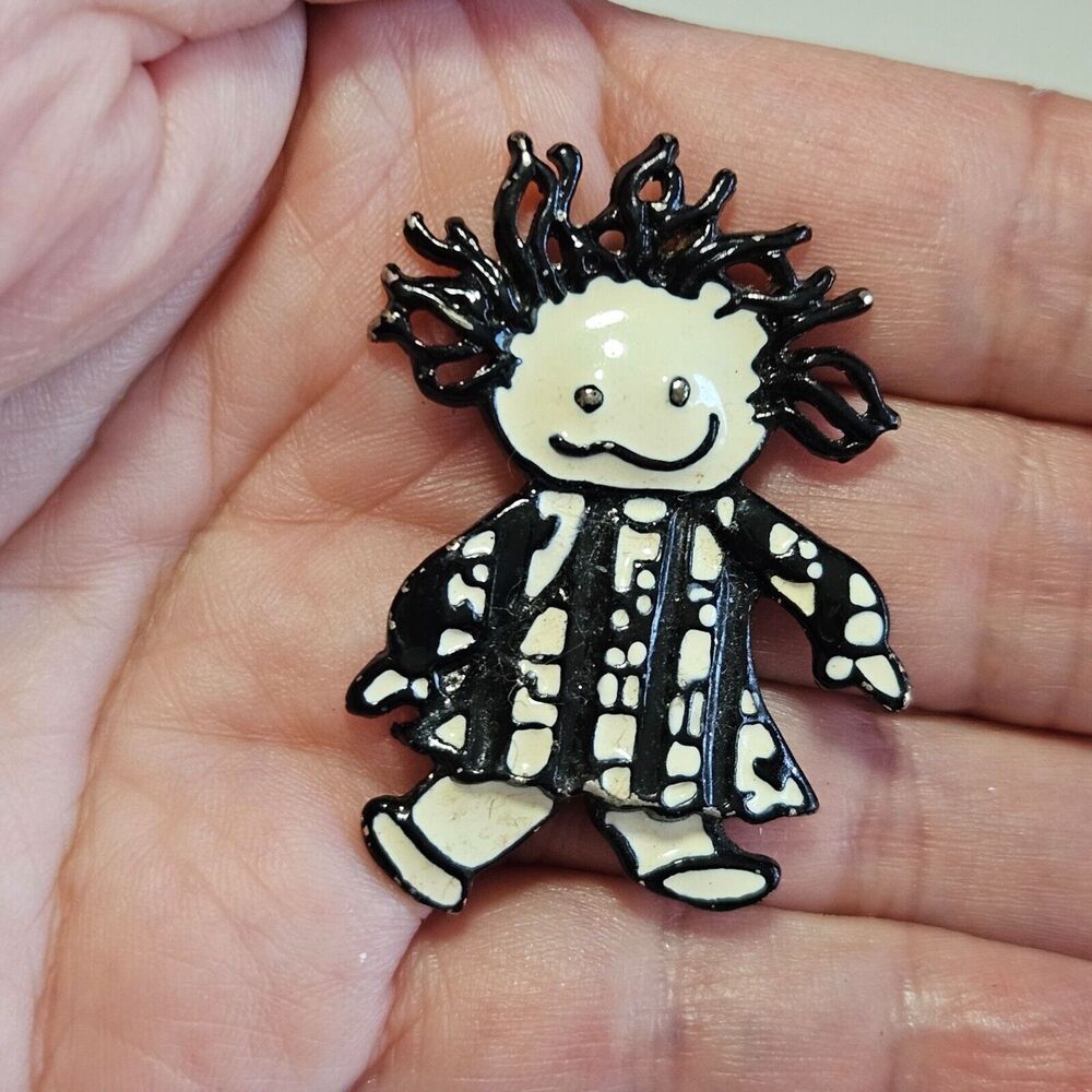 SFJ numbered vintage black and white brooch